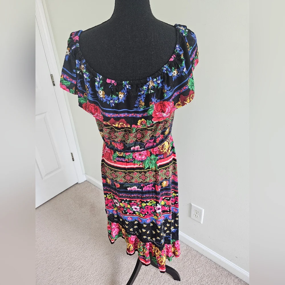 ASOS Women's Midi Dress Bright Print  Asymmetrical Hem - Sz 10 - Picture 2 of 5